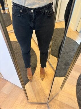 Agolde Black Frayed Hem Cropped Skinny Jeans